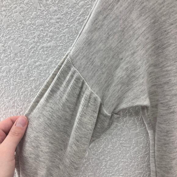 Yogalicious Gray Lightweight Mesh Trim Crossover Back Long Sleeve Hoodie Shirt - Picture 6 of 12